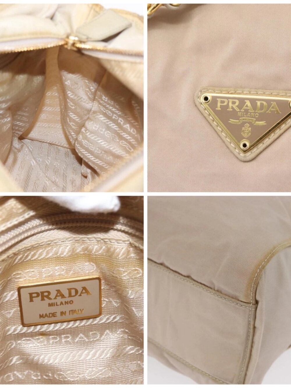 PRADA Chain Shoulder Bag Nylon Beige Gold Auth - Picture 13 of 16